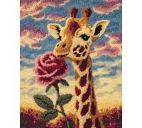 Animal Kit De Alfombra Con Gancho De Pestillo Jirafa Y Flores Kit Para Hacer Alfombras De Punto De Cruz，Kits De Crochet Para Alfombras，Juego De Bordado，Manualidades De Costura Para Deco 33x45in