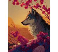 Animal Kit De Alfombra Con Gancho De Pestillo Lobos Y Flores Kit De Costura De Crochet，Kits Clásico De Alfombras Con Aguja De Pestillo Para Adultos，Set De Manualidades 3D Para Decoració 21x29in