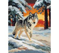 Animal Kit De Gancho De Pestillo Lobos De Madera Kit De Costura De Crochet，Kits Clásico De Alfombras Con Aguja De Pestillo Para Adultos，Set De Manualidades 3D Para Decoración Del Hogar， 23x16in