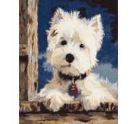 Animal Kit De Gancho De Pestillo Perro Blanco De Dibujos Animados Kit De Costura De Crochet，Kits Clásico De Alfombras Con Aguja De Pestillo Para Adultos，Set De Manualidades 3D Para Deco 23x16in