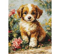 Animal Kits Para Tejer Con Aguja De Lengüeta Perros Y Flores Kit De Costura De Crochet，Kits Clásico De Alfombras Con Aguja De Pestillo Para Adultos，Set De Manualidades 3D Para Decoració 35x46in