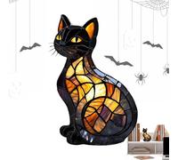 Animal Lamp - Resin Cat Table Lamps Night Light for Kids, Spooky Accent for Halloween with Warm Glow Function, Decorative Lights for Bedroom Living Room Office Nursery Dorm Holiday, Black