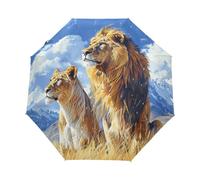 Animal León Salvaje Estilo Africano Paraguas Plegable Automático Paraguas de Viaje Mujer Niño Niña Protección UV Resistencia Viento Impermeable