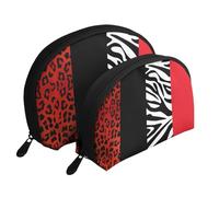 Animal Leopardo Rojo y Cebra, Bolsa de Maquillaje de Concha, Monedero pequeño para Mujer, Bolsa de artículos de tocador, Bolsa de cosméticos, 2 Piezas