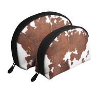 Animal Marrón Piel De Vaca Estampado Vaca, Bolsa de Maquillaje de Concha, Monedero pequeño para Mujer, Bolsa de artículos de tocador, Bolsa de cosméticos, 2 Piezas