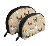Animal Mascota Beagle Inteligente Lindo de Dibujos Animados, Bolsa de Maquillaje de Concha, Monedero pequeño para Mujer, Bolsa de artículos de tocador, Bolsa de cosméticos, 2 Piezas