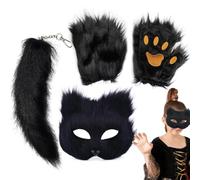 Animal Masquerade Masque - Tail Gloves Set, Photo Booth Props, Plush | Dress Up Face Cover Photo Booth Props Masquerade Carnival Stage Animal Masquerade Masque Tail Halloween Night Masquerade Prom