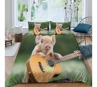 Animal Music Theme Funda Edredon Microfibra Suave 3 Piezas Compuesto Estampado 3D Animal Music Tema Funda de Edredón con Funda de Almohada Antialérgica Antibacteriana for Adultos Single（140x200cm）