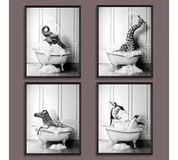 Animal Negro Blanco Pared Arte Impresiones Elefante Cebra PingüInos Jirafa Poster Impresiones Lienzo Pintura Poster NóRdico Cuarto De BañO Hogar Decoracion Sin Marco 20×30cm×4pcs