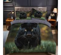 Animal Pantera Negra Juego de Funda nórdica Cama 105 Hierba Verde Funda edredón Reversible 180x220 cm Microfibra Suave Set de Ropa de Cama 3 Piezas para Cama Individual o de Matrimonio
