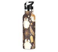 Animal Penguin - Botella de agua aislada al vacío sin BPA, a prueba de fugas, color oro rosa, con pajilla aislada al vacío para viajes, camping, bicicleta