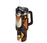 Animal Penguin - Botella de agua de boca ancha al vacío retro de acero inoxidable con tapa de popote, taza de café decorativa de acero inoxidable para escuela, deportes, guardería, campamento y más