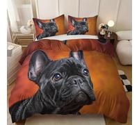 Animal Perro Juego de Cama 200x200cm,Estampado De Bulldog Francés Negro Ropa de Cama Microfibra Suave y Confortable con 2 Fundas de Almohada de 50 x 75 cm