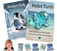 Animal Pocket Hug Gifts, Mini Resin Animal Hug Token, Emotional Support Turtle with Mini Pocket Hugs Greeting Cards, Cute Pockets Hugs for Christmas Anniversary Valentines Birthday (2pcsA)