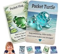 Animal Pocket Hug Gifts, Mini Resin Animal Hug Token, Emotional Support Turtle with Mini Pocket Hugs Greeting Cards, Cute Pockets Hugs for Christmas Anniversary Valentines Birthday (2pcsE)