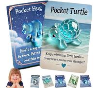 Animal Pocket Hug Gifts, Mini Resin Animal Hug Token, Emotional Support Turtle with Mini Pocket Hugs Greeting Cards, Cute Pockets Hugs for Christmas Anniversary Valentines Birthday (2pcsD)