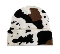 Animal Print Beanie Hat Warm Winter Hat Milk Cow Print Beanie Hat Autumn Winter Thick Warm Knitting Hat Unisex Animal Print, blanco, S
