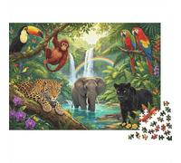 Animal Puzzle Rainforest Animals Puzzles 1000 Piezass Material Reciclado Whimsical Jungle Puzzles para Adultos Developing Boy & Girl‘s Intelligence Parent Child Game Actividad 38x26cm/1000 piezass