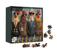 Animal Puzzles, Rooster Wall Art with Sunglasses & Fun Chicken Puzzle, Challenging Decorative Piece for Enthusiasts, Perfect for Living Room, Bedroom, Office, Indoor Shelves, Entryway, Porch, or Apart