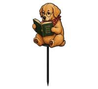 Animal Reading Garden Stake | Fairy Iron Animal Reading Decoration | Flower
