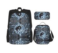 Animal Rhino - Juego de 3 mochilas ligeras e impermeables con bolsa de almuerzo y estuche para lápices para oficina, escuela, viajes, Diagrama de Ying Yang, Talla única