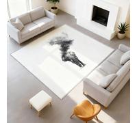 Animal Silhouette - Alfombra minimalista antideslizante para niños, diseño de elefante, color blanco y negro, lavable, suave, de pelo bajo, para sala de estar, dormitorio, 120 x 160 cm