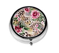 Animal Tiger Leopard Print Rose Flower Print, pastillero, pastillero cuadrado para bolsillo o monedero, pastillero pequeño, organizador de pastillas de viaje