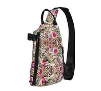 Animal Tiger Leopard Print Rose Flower Printed Sling Crossbody Bag Bolso bandolera para hombres y mujeres, para caminar al aire libre y viajar, Negro -, Talla única