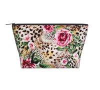 Animal Tigre Estampado de Leopardo Rosa Flor Impreso, Bolsa de artículos de tocador Bolsa de Maquillaje Bolsa de cosméticos Bolsa de artículos de tocador de Viaje portátil