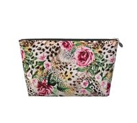 Animal Tigre Estampado de Leopardo Rosa Flor Impreso, Bolsa de artículos de tocador Bolsa de Maquillaje Bolsa de cosméticos Bolsa de artículos de tocador de Viaje portátil