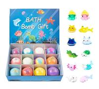 Animal Toy Bath Salt Balls 12 Pack | Sea Salt & Minerals, 2.1in, 60g Each | Creative Bath Bombs With Surprise Toy Inside | Plant Extract Essential Oil Spa Gift For Kids