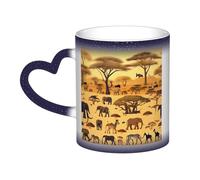 Animales africanos de pastizales azules. Es una taza que cambia de color, negro para frío y blanco para caliente, y más duradero después del lavado a mano. Pijama para mujer de manga corta, camiseta