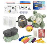 Animales Agujas Crochet Kit Bricolaje, DIY Crochet Kit Principiantes, Juego de Ganchillo para Principiantes con Video Tutorial e Instrucciones Paso a Paso, Ideal para Regalo(Pingüinos, Abejas, Búhos)