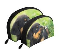 Animales Animales Lindo Perro Cachorro Rottweiler, Bolsa de Maquillaje de Concha, Monedero pequeño para Mujer, Bolsa de artículos de tocador, Bolsa de cosméticos, 2 Piezas