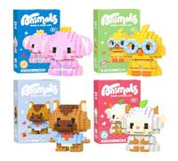 Animales Bloques Construccion PyrrlicToy 4 Bloques de Construcción Cabras Pollitos Elefantes Ponis Miniatura Ladrillos de Animales Mini Building Blocks Set Regalo para Niños Adulto Más Jugar y Exponer