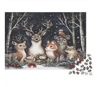 Animales Bosque Invernal Puzzle de 1000 Piezas Papel para Adultos Escena Noche Nevada Juego de Puzzle 1000 Piezas Familia Relax 52x38cm/1000pcs