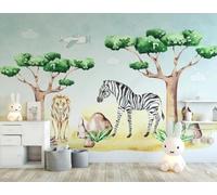 Animales Cebra León Árboles Avión 3D Papel Pintado Pared Fácil Instalación Oficina Sala Estar Sofá Dormitorio TV Fondos Decoración-350cm×256cm