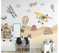 Animales De Dibujos Animados Dibujados A Mano Aviones Globos Aerostáticos 3D Papel Pintado Pared Fácil Instalación Oficina Sala Estar Sofá Dormitorio TV Fondos Decoración-250cm×170cm