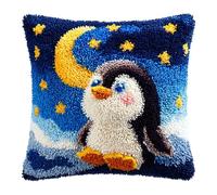 animales de dibujos animados Kit de cojín de gancho para alfombra,Pingüinos bajo el cielo estrellado,Kit de gancho de pestillo para adultos,funda de almohada de costura de manualidades,43x43cm