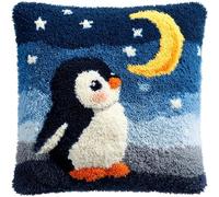 animales de dibujos animados kits de gancho de pestillo para principiantes adultos,Pingüinos bajo el cielo estrellado,Kit de cojín de gancho de pestillo bordado,funda de cojín de sofá,43x43cm