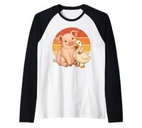 Animales de Granja de Cerdo y Pato Mejores Amigos Camiseta Manga Raglan