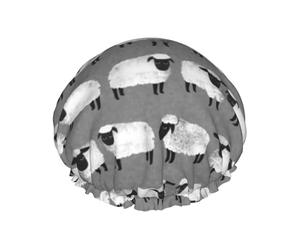 Animales de granja de género neutro gris para niños ovejas,Gorro de ducha, gorro de noche, gorro de baño elástico impermeable de doble capa, reutilizable para el cabello.