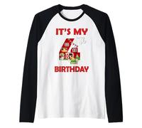 Animales de granja Fiesta de 4 cumpleaños Granja Es mi 4º cumpleaños Camiseta Manga Raglan