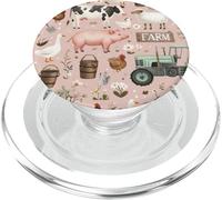 Animales de Granja Vacas Cerdos Patos Ovejas Pollos Tractores sobre Rosa PopSockets PopGrip para MagSafe