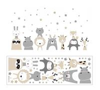 Animales de Jungla Pegatinas de Pared, Cartoon Jungle Animal Wall Stickers, Safari Animales Adhesivos Vinilos Boho Gris Bosque Conejos, Zorros Decorativos Pared para Bebé Habitación Cuarto