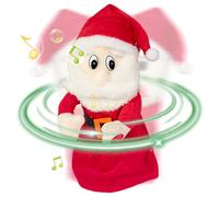 Animales de peluche navideños cantando lindos regalos navideños de Papá Noel para juguetes para niños Adornos eléctricos con batería de rotación de 360 ° para fiestas festivas en interiores.