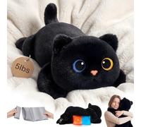 Animales de Peluche Ponderados con Almohadilla Calefactable para Microondas - Gato Negro 5lb o 2,13lb Ajustable, Calefactable y Enfriable, Cojín Extraíble, Regalo para Niños y Adultos (23 Pulgadas)