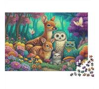 Animales del Bosque de fantasía Puzzle 1000 Piezas Deer Owl Forest Cartón Reciclado para Toda La Familia Reunión Amigos para Relajarse Oferta Mejor Regalo 38x26cm/1000pcs