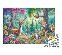 Animales del Bosque Encantado Puzzle de 1000 Piezas Papel para Adultos Flores Coloridas Naturaleza Relajante Familia Decoración Regalo 52x38cm/1000pcs
