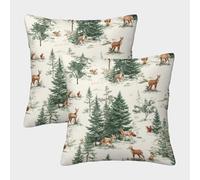 Animales del bosque - Escena de vida silvestre con ciervos y zorros Fundas De Cojín Del Sofá Juego De 2 arte Fundas De Almohada Decorativos Cuadrado Almohadon Cubre De Estar Sofás Jardín 40x40cm
